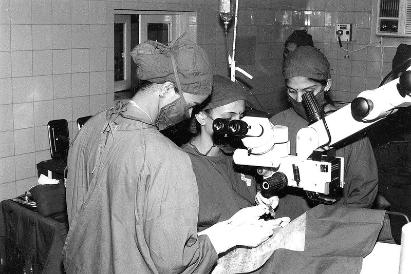 man performs cataract surgery
